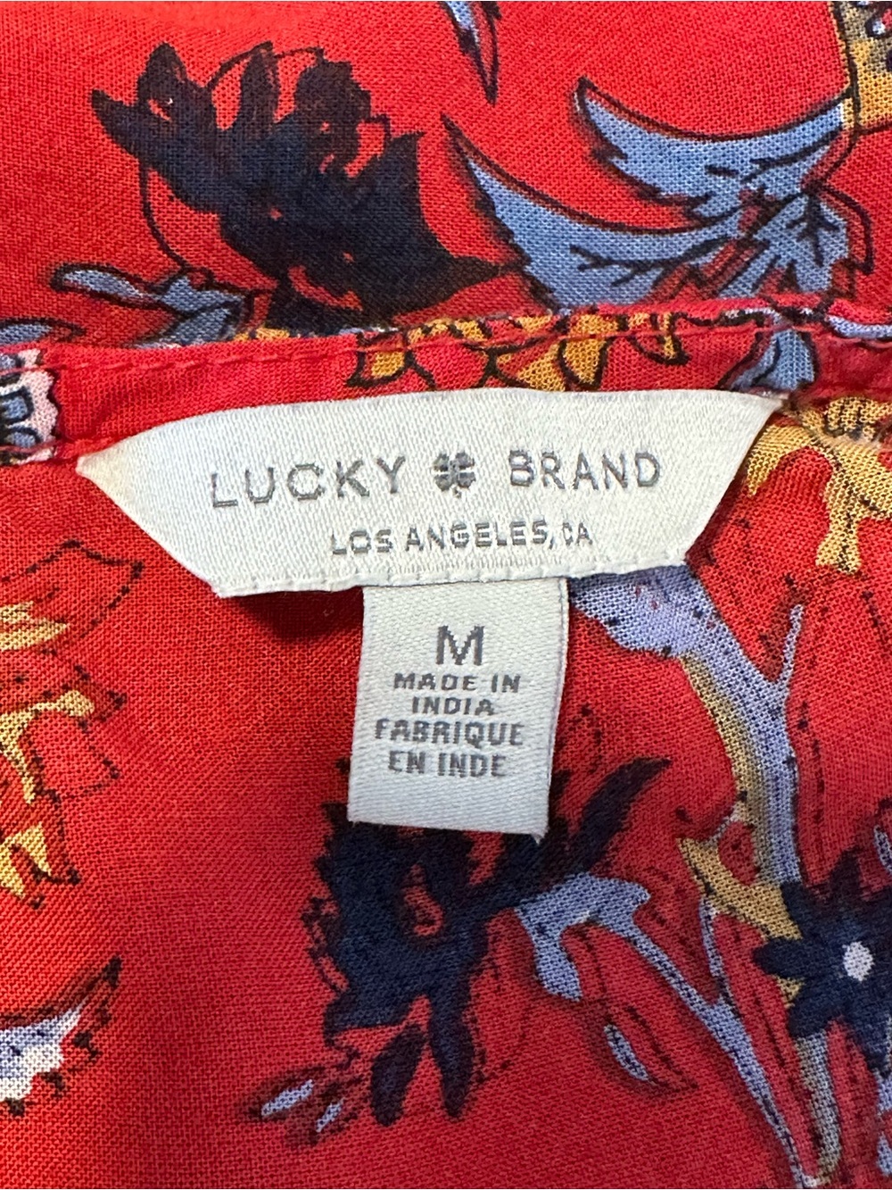 Lucky Brand Medium Red Floral Boho Peasant Babydoll Blouse Square Neck Top - Picture 4 of 6